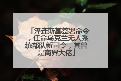 泽连斯基签署命令，任命乌克兰无人系统部队新司令，其曾是商界大佬